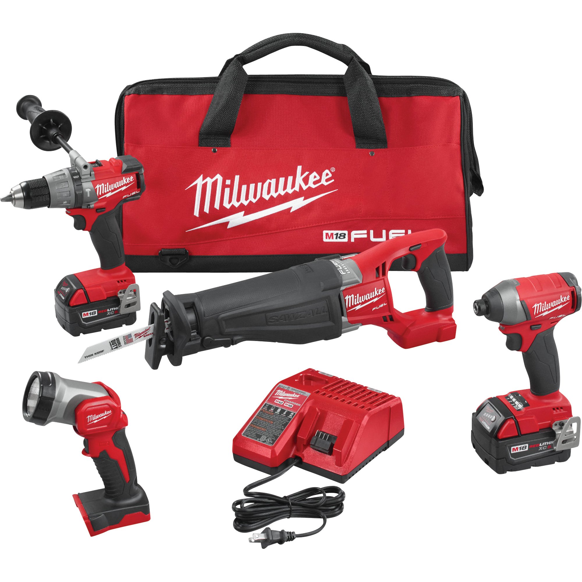 Milwaukee M18 FUEL Li-Ion Cordless Power Tool Set — 4-Tool Set, With 2 Batteries, Model# 2896-24